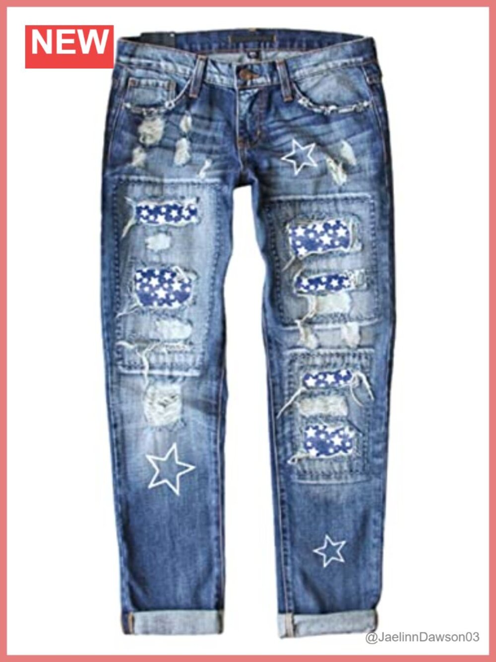 EVALESS Ripped Boyfriend Jeans Womens Plaid Patch Distressed Denim